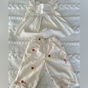 Zara Kids babygirl bundle Floral Embroidered eyelet Pants+ top  size 9-12 months